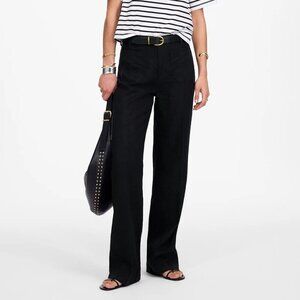 Madewell Patch Pocket Flare Pants 100% Linen Black Size 0/XS NWT